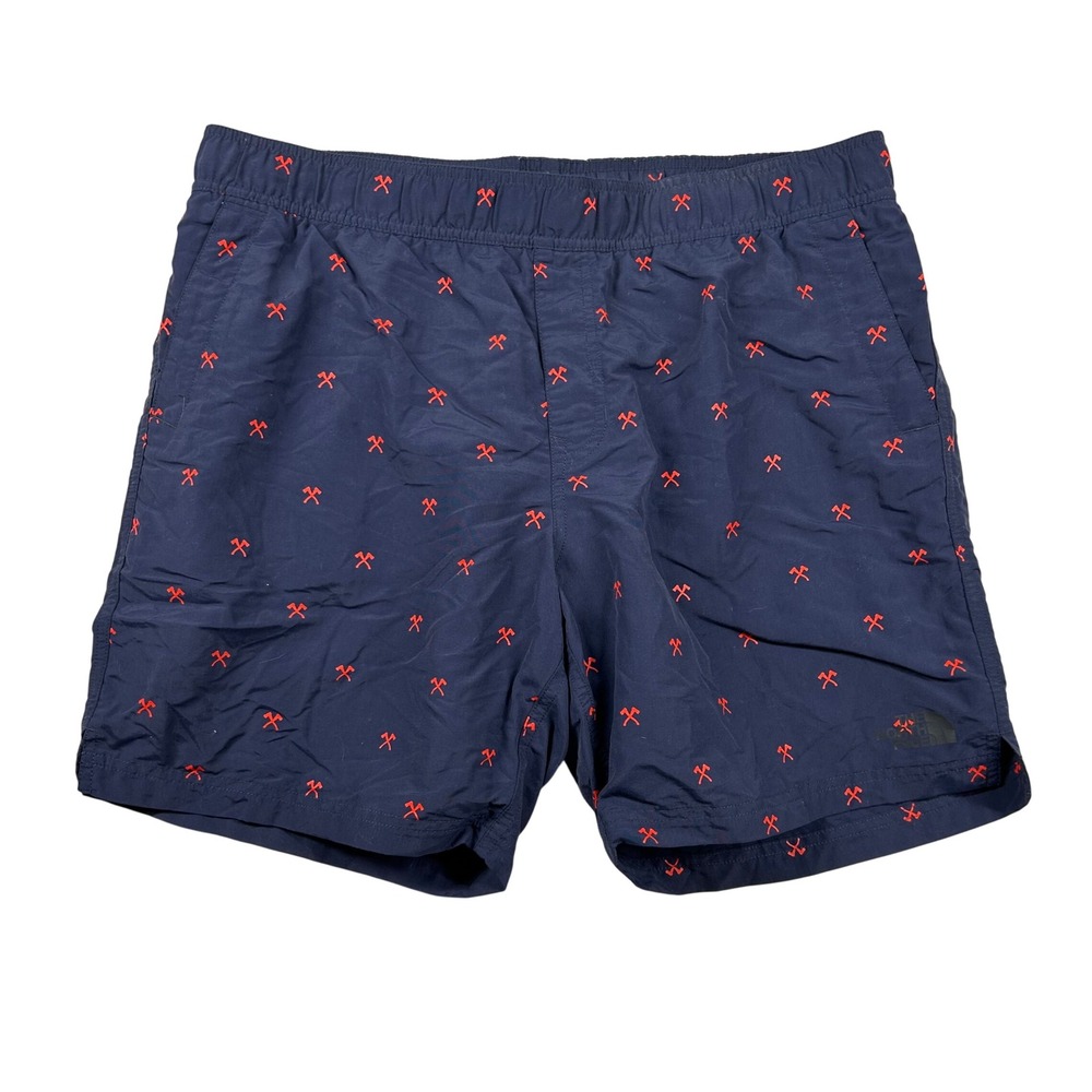 The North Face Shorts Mens L Pickaxe Print Class V Lined Trunks Navy Red Climber